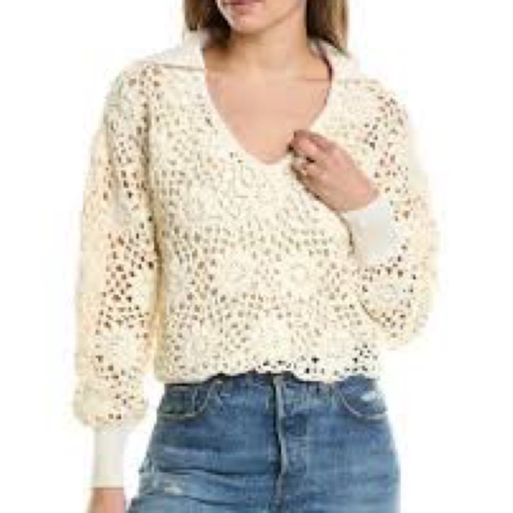 Electric & Rose Cream‎ Crochet Women collared long sleeved Sweater NWOT size M